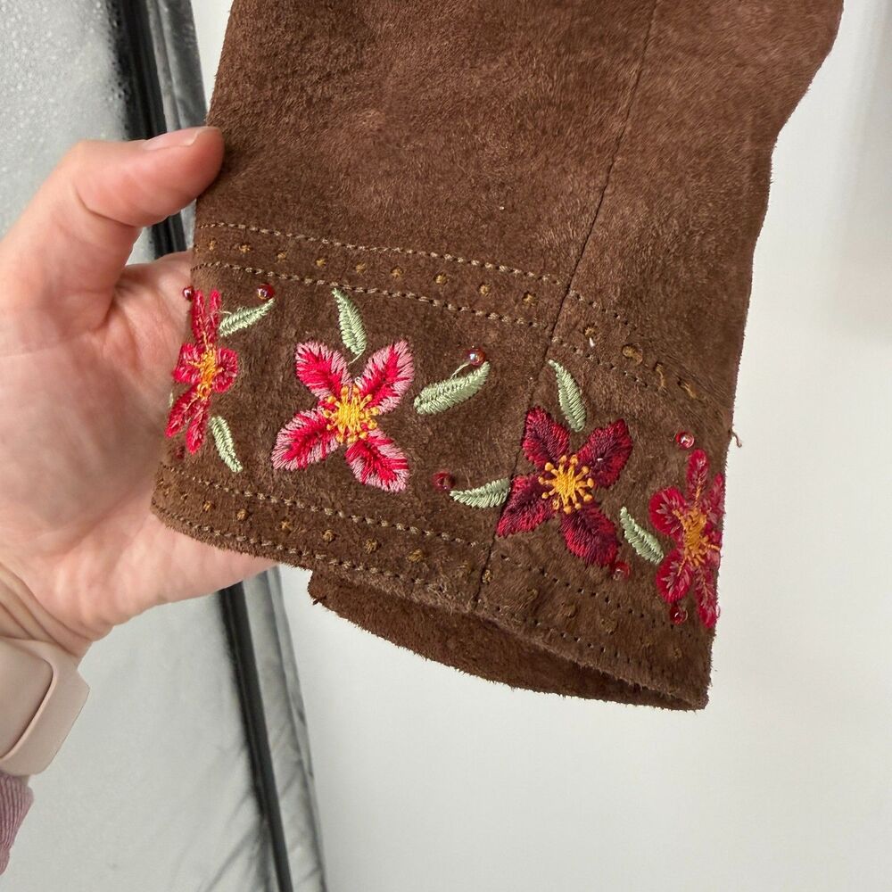 Vintage Suede Jacket Western Cropped Cowgirl Rodeo Brown Embroidered Women Sz 8 - Picture 4 of 13